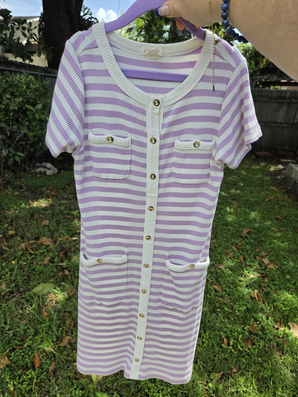 Crewcuts Lavender & White Striped Button-Front Knit Dress